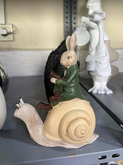 Whimsical Rabbit Snail Figurine, Animal Decor, Rabbit Snail Figurine, Rabbit Snail Sculpture, Rabbit Snail Decor, Rabbit Sculpture, Easter Rabbit Decor, Easter Bunny Decor