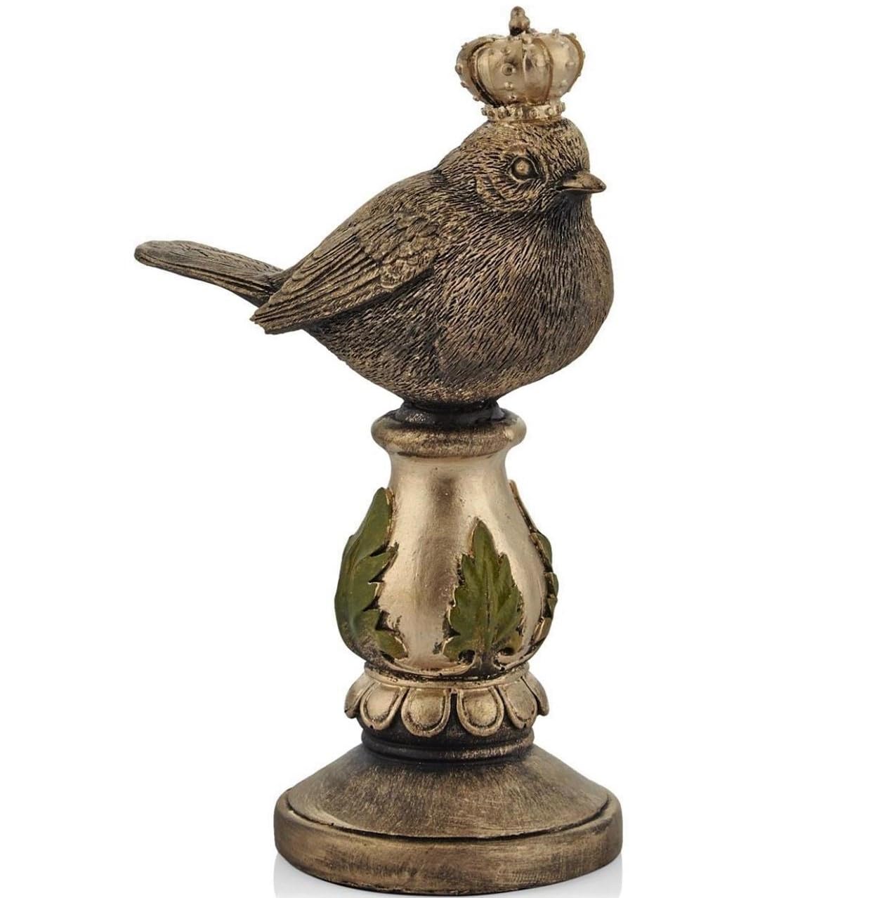 Vintage Crowned Bird Figurine on Leaf Base, Decorative Bird Statue, Bird Decor, Crowned Bird Decor, Bird Sculpture, Royal Bird Statue