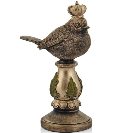 Vintage Crowned Bird Figurine on Leaf Base, Decorative Bird Statue, Bird Decor, Crowned Bird Decor, Bird Sculpture, Royal Bird Statue