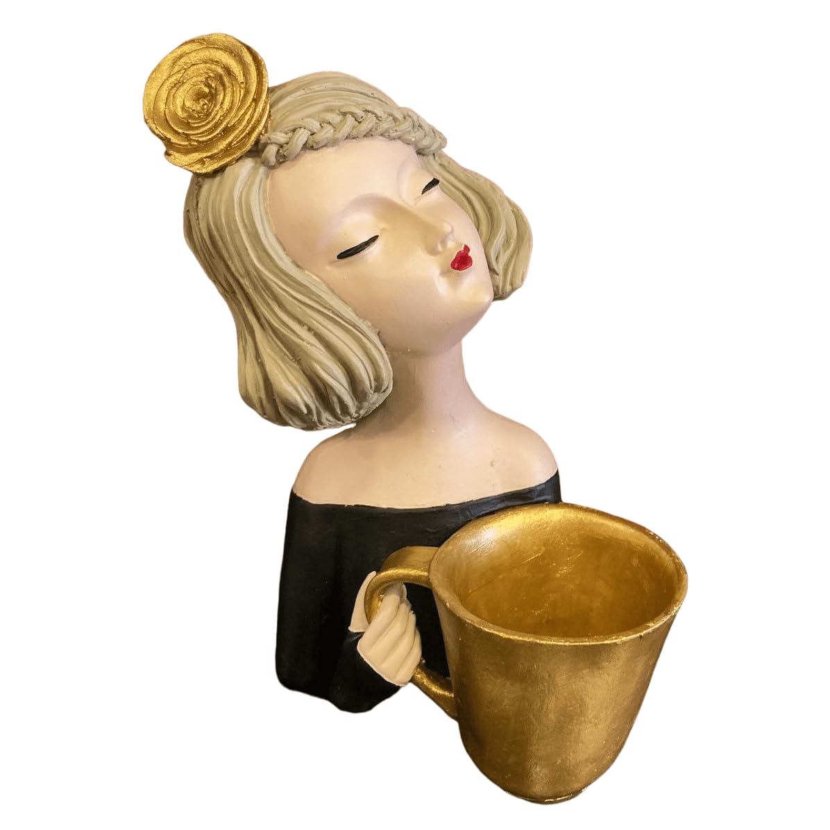 Elegant Female Figurine Holding a Mug, Handcrafted Girl Sculpture, Female Art Statue, Stylish Tabletop Sculpture, Female Statue, Girl Statue, Girl Decor, Girl Sculpture