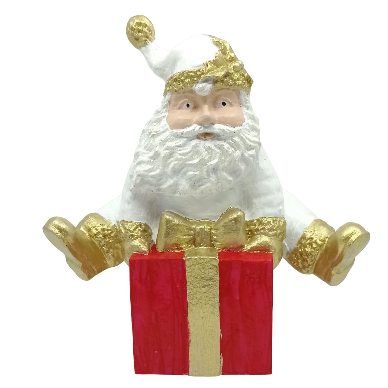 Santa Claus with Gift Box, Hand-Painted Christmas Decor, Santa Claus Figurine, Christmas Statue, Santa Claus Decor, Santa Claus Sculpture, Santa Decor