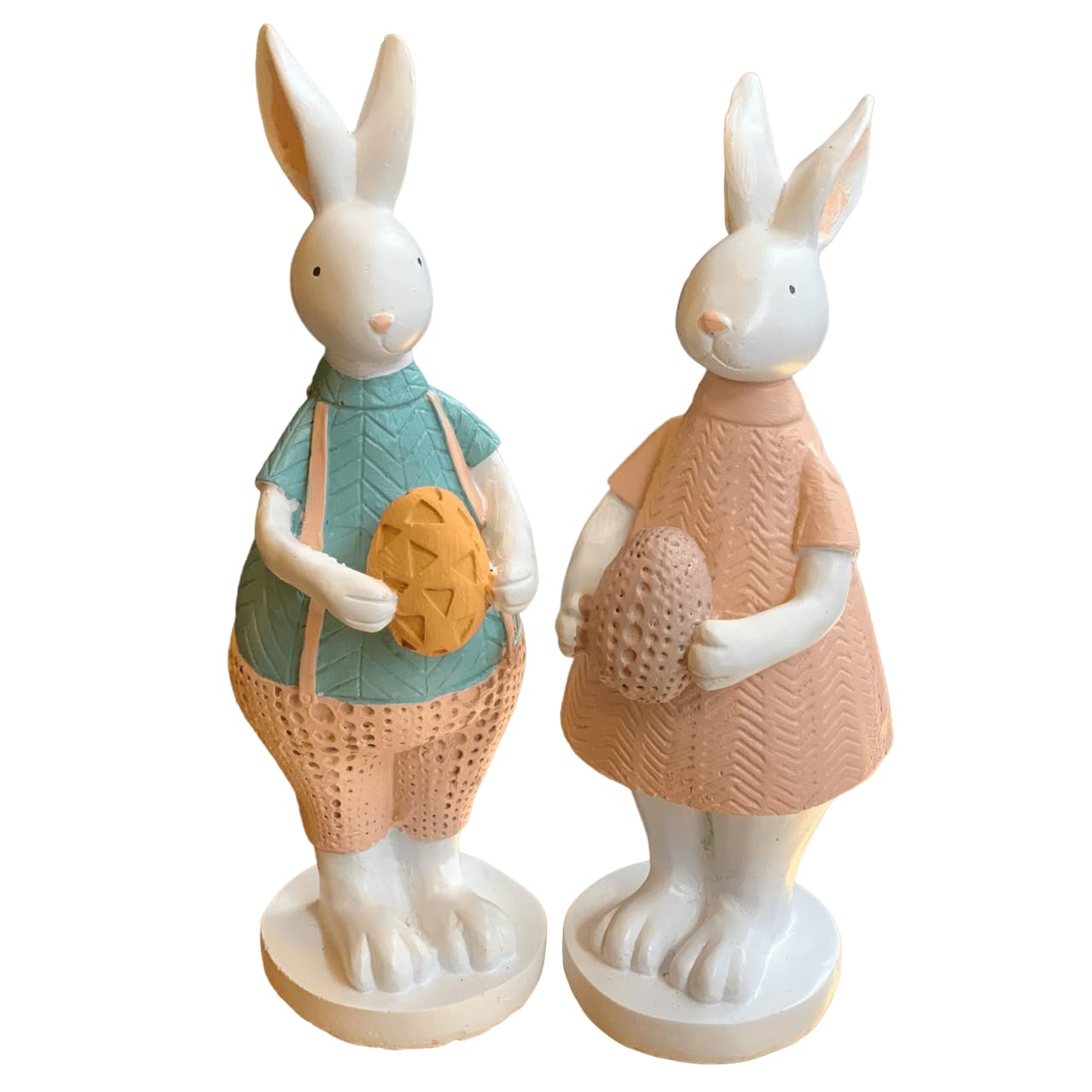 Handmade Easter Bunny Figurines with Colorful Eggs, Decorative Polyester Rabbits, Easter Bunny Figurines, Handmade Rabbit Statues, Easter Rabbit Sculpture