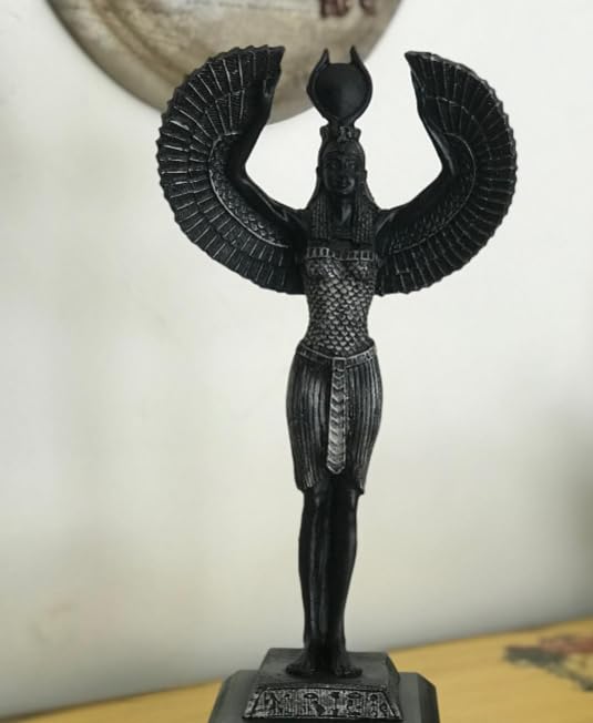Ägyptische Isis-Statue mit offenen Flügeln, Ägyptische Isis-Statue mit Flügeln, Isis-Statue mit offenen Flügeln, Isis-Statue aus Polyester
