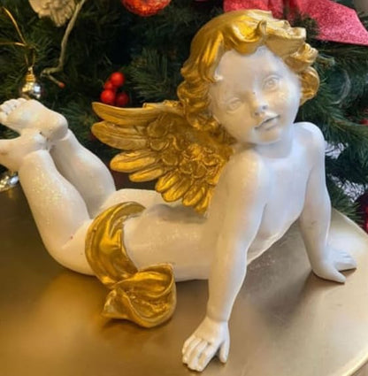 Reclining Angel Statue, Elegant Decorative Cherub Figurine, Reclining Angel Decor, Handmade Reclining Angel Figurine, Elegant Angel Decor, Reclining Angel Sculpture, Reclining Angel Object