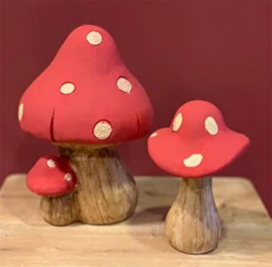 Toadstool Mushroom Figurines Set of 2, Mushroom Home Decor, Toadstool Decor, Whimsical Mushroom Art, Mushroom Figurine Pair, Mushroom Decor