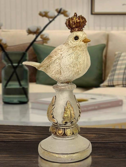 Vintage Crowned Bird Figurine on Leaf Base, Decorative Bird Statue, Bird Decor, Crowned Bird Decor, Bird Sculpture, Royal Bird Statue