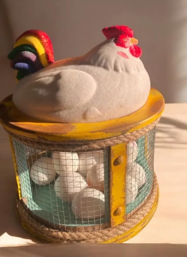 Farmhouse Chicken Egg Basket, Handmade Chicken Egg Holder Cage, Rooster Kitchen Decor, Chicken Wire Egg Storage, Hen Egg Holder