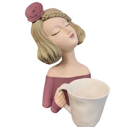Elegant Female Figurine Holding a Mug, Handcrafted Girl Sculpture, Female Art Statue, Stylish Tabletop Sculpture, Female Statue, Girl Statue, Girl Decor, Girl Sculpture
