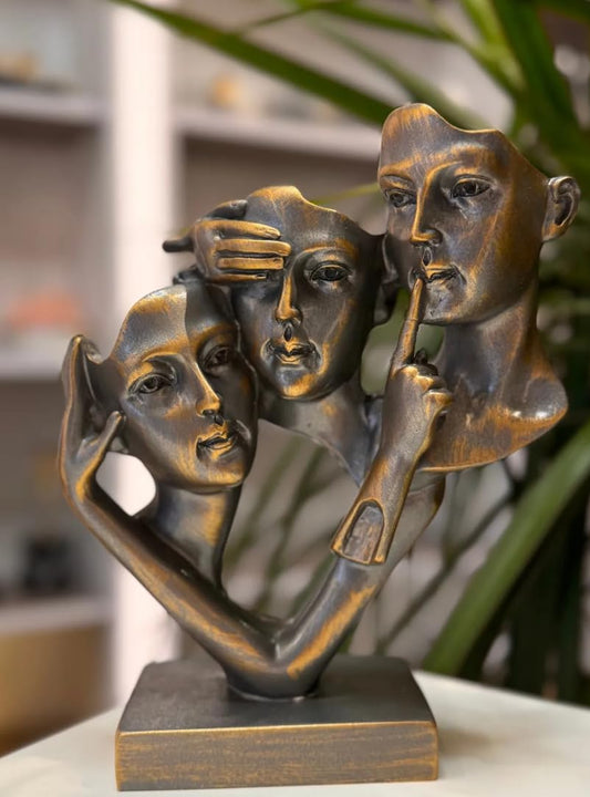 Three Faces Sculpture, Abstract Face Sculpture, Unique Table Decor, Three Faces Figurine, Minimalist Face Statue, Mysterious Face Sculpture, Three Faces Decor, Three Faces Statue