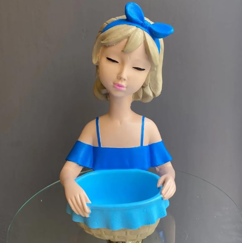 Girl Figurine Decor, Girl With Bowl Sculpture, Handmade Lady Bowl, Cute Girl Figurine Holder, Lady Hamper Figurine, Girl Sculpture, Girl Statue, Girl Decor, Girl Objects