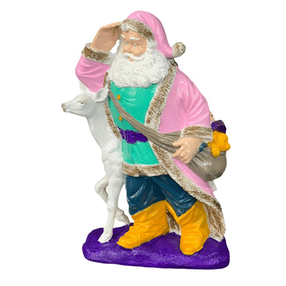 Santa Claus Figurine with Deer and Gift Bag, Christmas Santa decoration, Hand-painted Santa Claus, Christmas Figurine Santa Claus, Santa Claus Sculpture, Santa Claus Decor