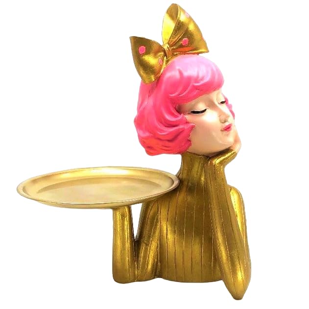 Handcrafted Girl Holding Tray Figure, Girl Sculpture With Tray Decor, Functional Girl Figurine With Tray, Decorative Girl Figurine For Gift, Girl Holding Tray Decor