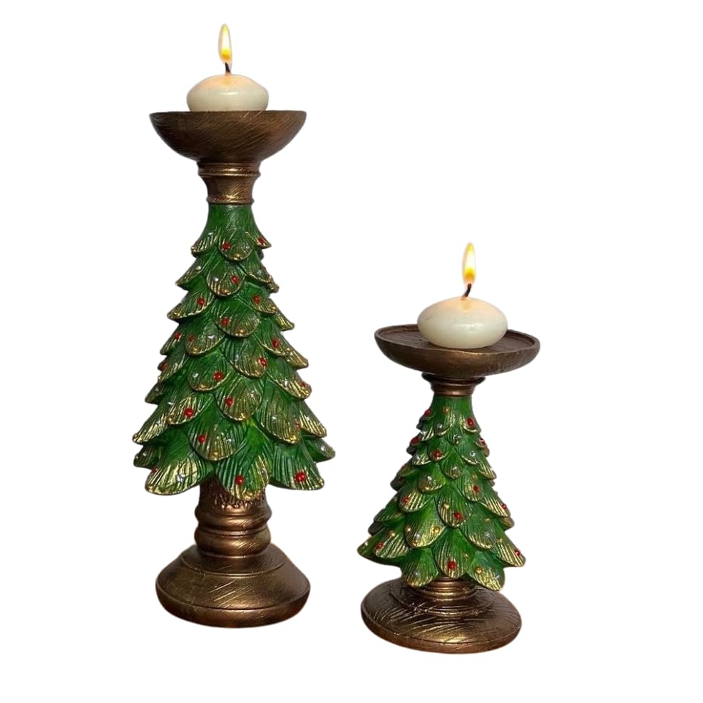 Tree Candle Holder set of 2, Pine Tree Figurine, Christmas Tree Decor, Seasonal Tree Figurine, Christmas Decor Gift, Holiday Tree Decor, Tree Candle Holder