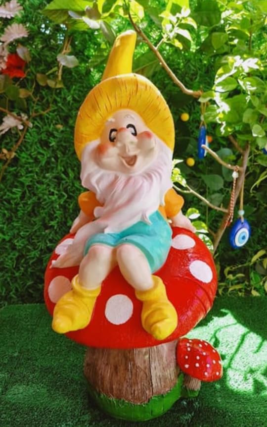 Garden Gnome Sitting on Red Mushroom Outdoor Decor, Garden Gnome Statue, Outdoor Garden Decor, Mushroom Gnome Figure, Fairy Garden Gnome, Garden Gnome Sculpture, Garden Gnome Decor