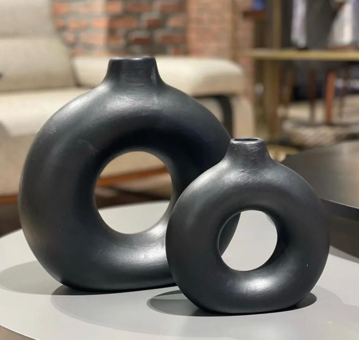 Circle Ceramic Vase Set-2, Minimalist Round Hollow Vase, Handmade Ceramic Vase, Home Decor Accessories, Pampas Flower Vases, Flowers Vase, Circle Vase, Handmade Vase