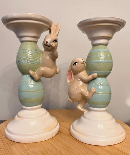 Easter Bunny Candle Holder Set with Climbing Rabbits and Egg Design, Easter Rabbit Candle Holder, Easter Rabbit Candlesticks, Bunny Candle Holder, Rabbit Candle Holder