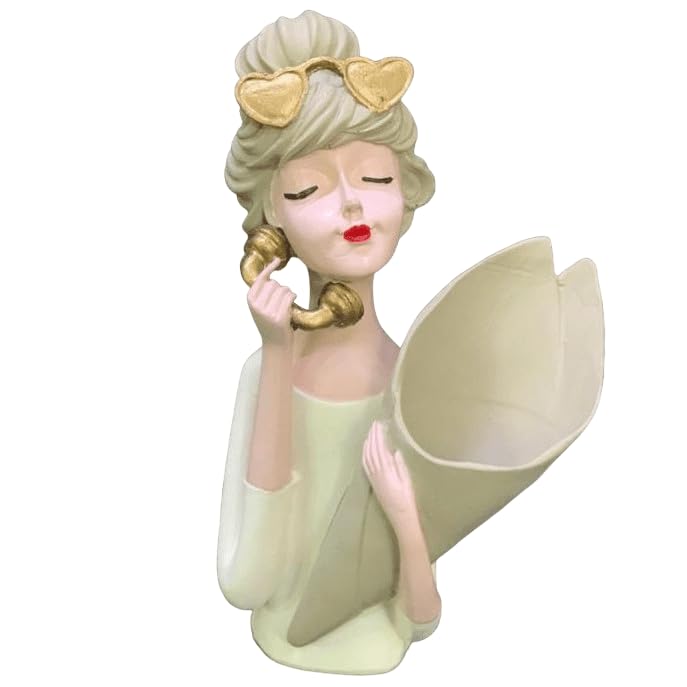 Stylish Girl Figurine Holding a Bouquet, Girl Figurine, Woman Statue, Lady Flower Planter, Unique Gift for Women, Stylish Girl Sculpture, Stylish Girl Decor, Stylish Girl Statue