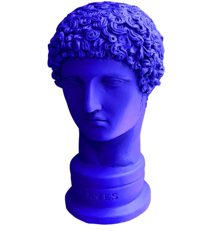 Griechische Hermes-Statue, abstraktes Gesicht, griechische Büstenskulptur, zeitgenössische griechische Mythologie-Skulptur, klassischer Büsten-Wohnakzent