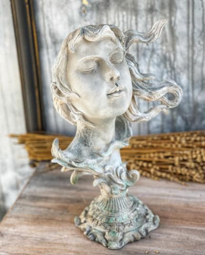 Woman Head Statue with Flowing Hair, Elegant Decorative Bust, Woman Head Statue, Elegant Face Statue, Artistic Decor Piece, Woman Art Bust