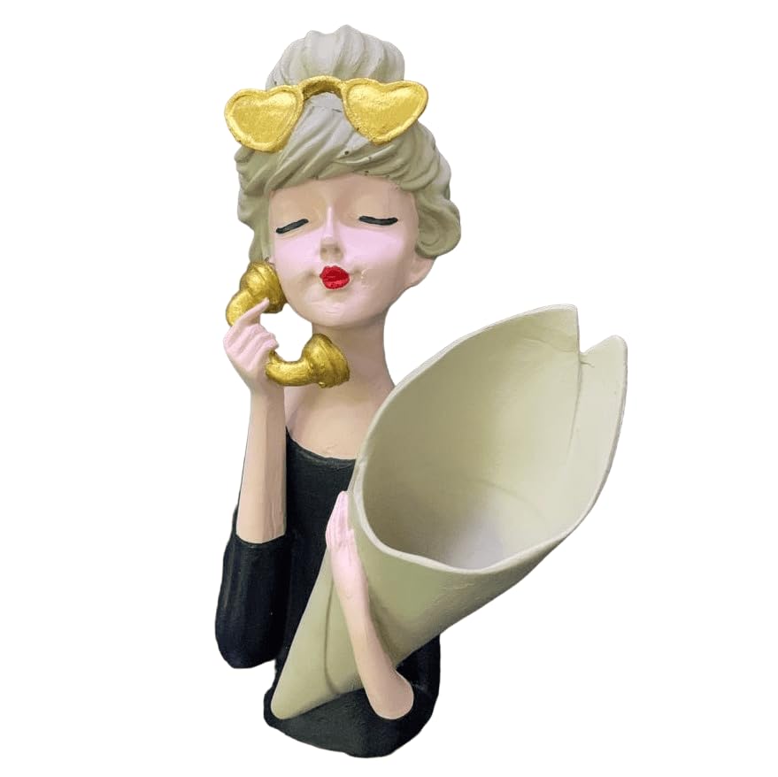 Stylish Girl Figurine Holding a Bouquet, Girl Figurine, Woman Statue, Lady Flower Planter, Unique Gift for Women, Stylish Girl Sculpture, Stylish Girl Decor, Stylish Girl Statue