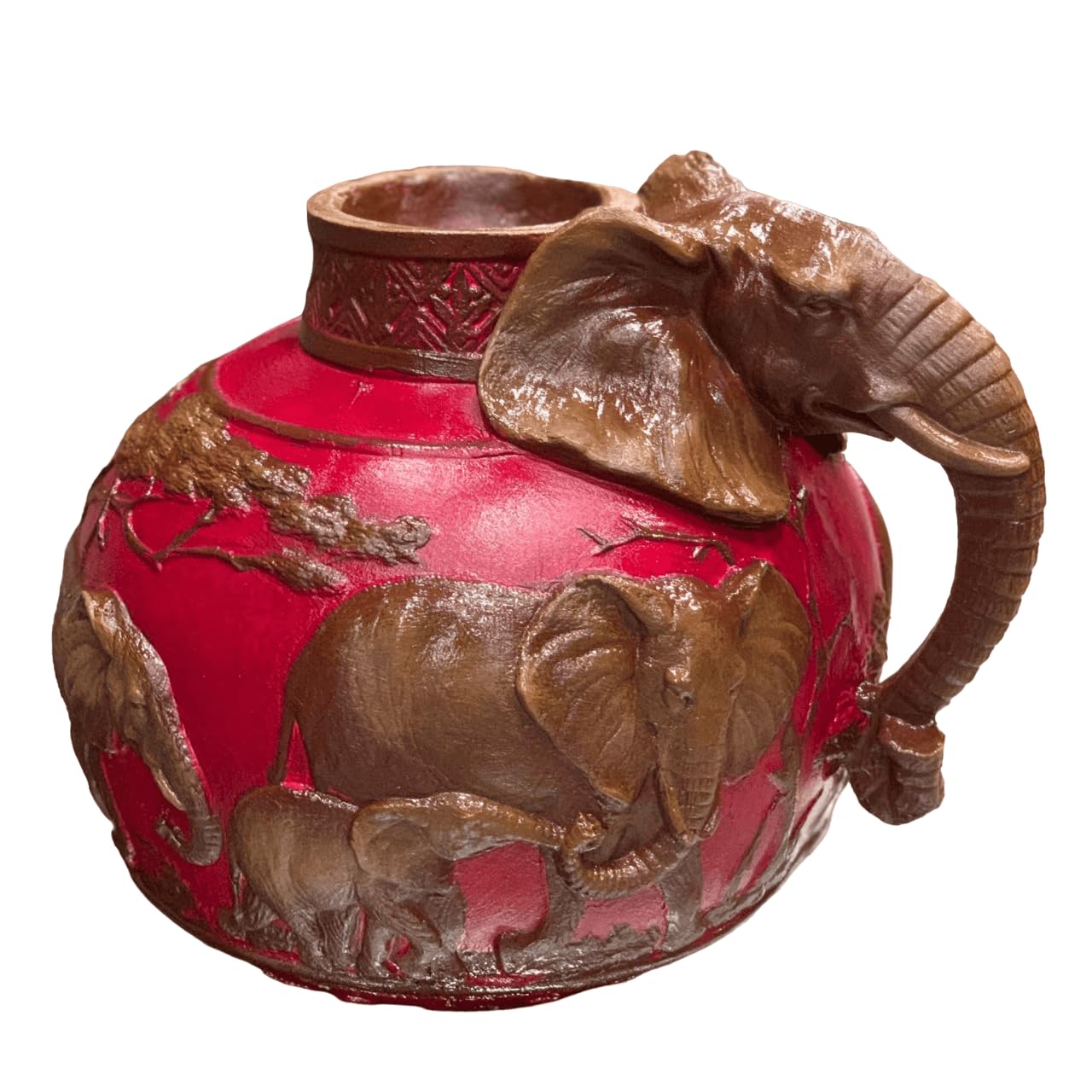 Elefantenvase, handgefertigtes Safari-Dekor, Wildlife Art Decor, Elefanten-Henkelvase, exotisches Wohndekor, Elefantenvase-Dekor, afrikanische Vase, Wildlife Vase