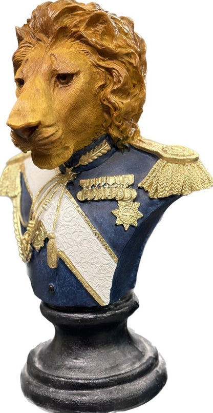 Royal Lion Statue Bust in Military Uniform, Lion Bust Sculpture, Regal Lion Statue, King Lion Decor, Military Lion Bust, Lion Head Statue, Lion Head Decor, Lion Head Sculpture