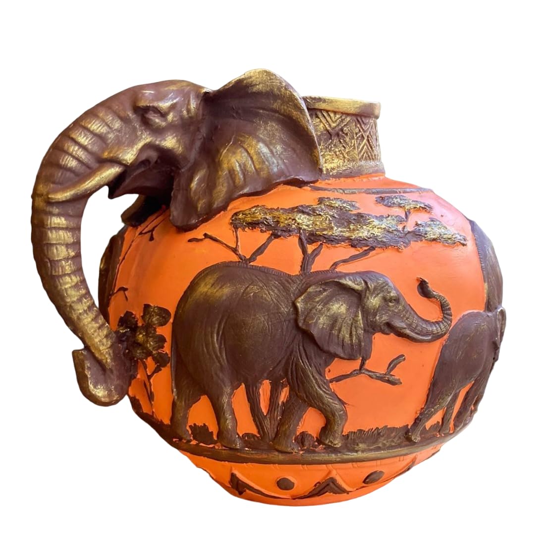 Elefantenvase, handgefertigtes Safari-Dekor, Wildlife Art Decor, Elefanten-Henkelvase, exotisches Wohndekor, Elefantenvase-Dekor, afrikanische Vase, Wildlife Vase