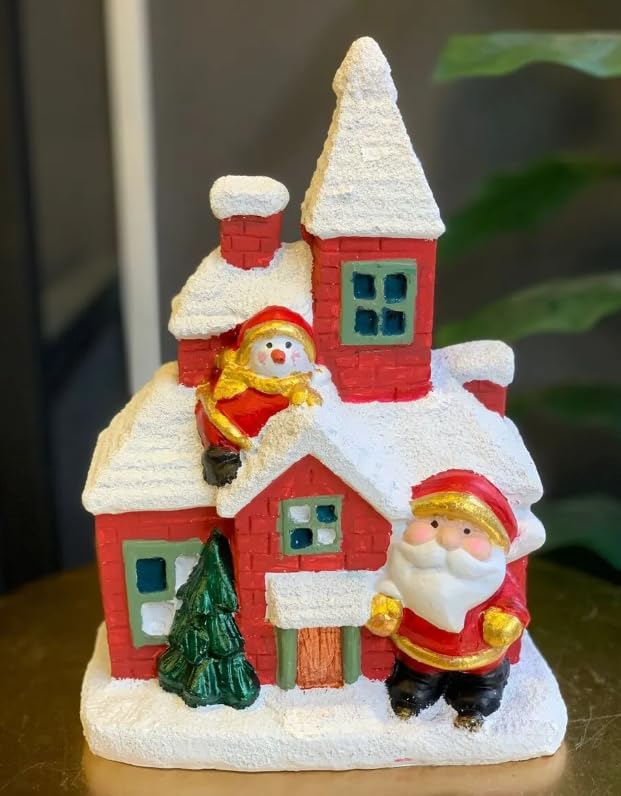 Christmas Village House, Santa Claus Figurine, Christmas House Ornament, Festive Snow House, Christmas Decoration Gift, Christmas Village, Festive Snow Decor