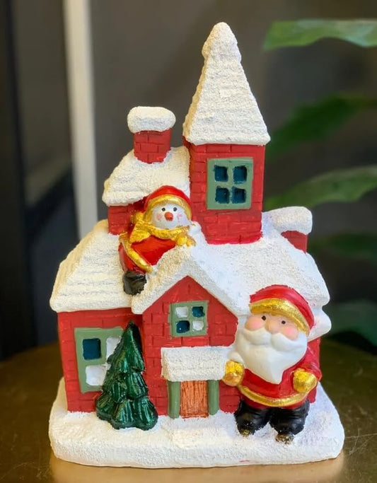 Christmas Village House, Santa Claus Figurine, Christmas House Ornament, Festive Snow House, Christmas Decoration Gift, Christmas Village, Festive Snow Decor