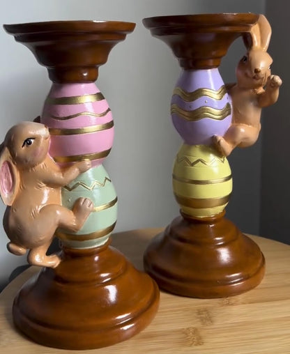 Easter Bunny Candle Holder Set with Climbing Rabbits and Egg Design, Easter Rabbit Candle Holder, Easter Rabbit Candlesticks, Bunny Candle Holder, Rabbit Candle Holder