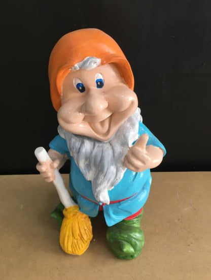 Happy Garden Gnome with Broom for Outdoor Decor, Garden Gnome Statue, Patio Gnome Figure, Gnome Decor, Broom Holding Gnome