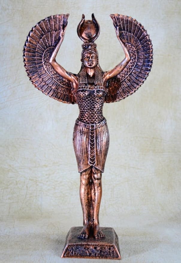 Ägyptische Isis-Statue mit offenen Flügeln, Ägyptische Isis-Statue mit Flügeln, Isis-Statue mit offenen Flügeln, Isis-Statue aus Polyester