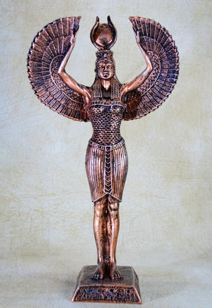 Ägyptische Isis-Statue mit offenen Flügeln, Ägyptische Isis-Statue mit Flügeln, Isis-Statue mit offenen Flügeln, Isis-Statue aus Polyester