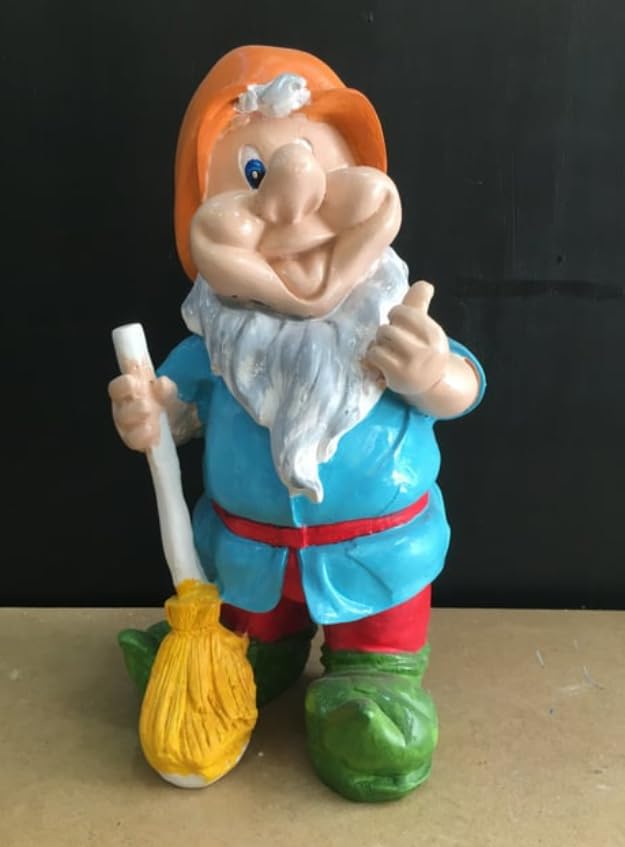 Happy Garden Gnome with Broom for Outdoor Decor, Garden Gnome Statue, Patio Gnome Figure, Gnome Decor, Broom Holding Gnome