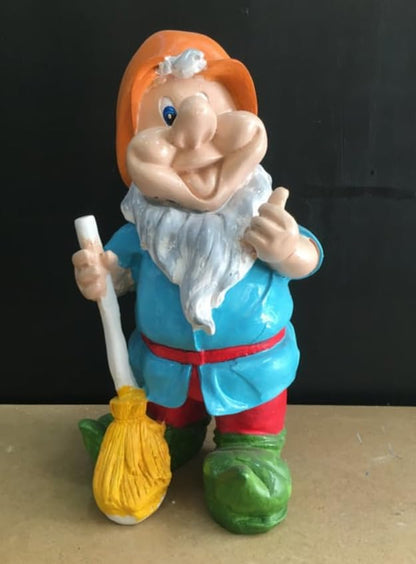 Happy Garden Gnome with Broom for Outdoor Decor, Garden Gnome Statue, Patio Gnome Figure, Gnome Decor, Broom Holding Gnome