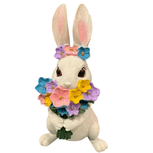Adorable Floral Bunny Figurine, Spring Rabbit Statue with Flower Crown, Easter Bunny Decor, Floral Bunny Figurine, Spring Rabbit Statue, Easter Rabbit Decor, Rabbit Decor