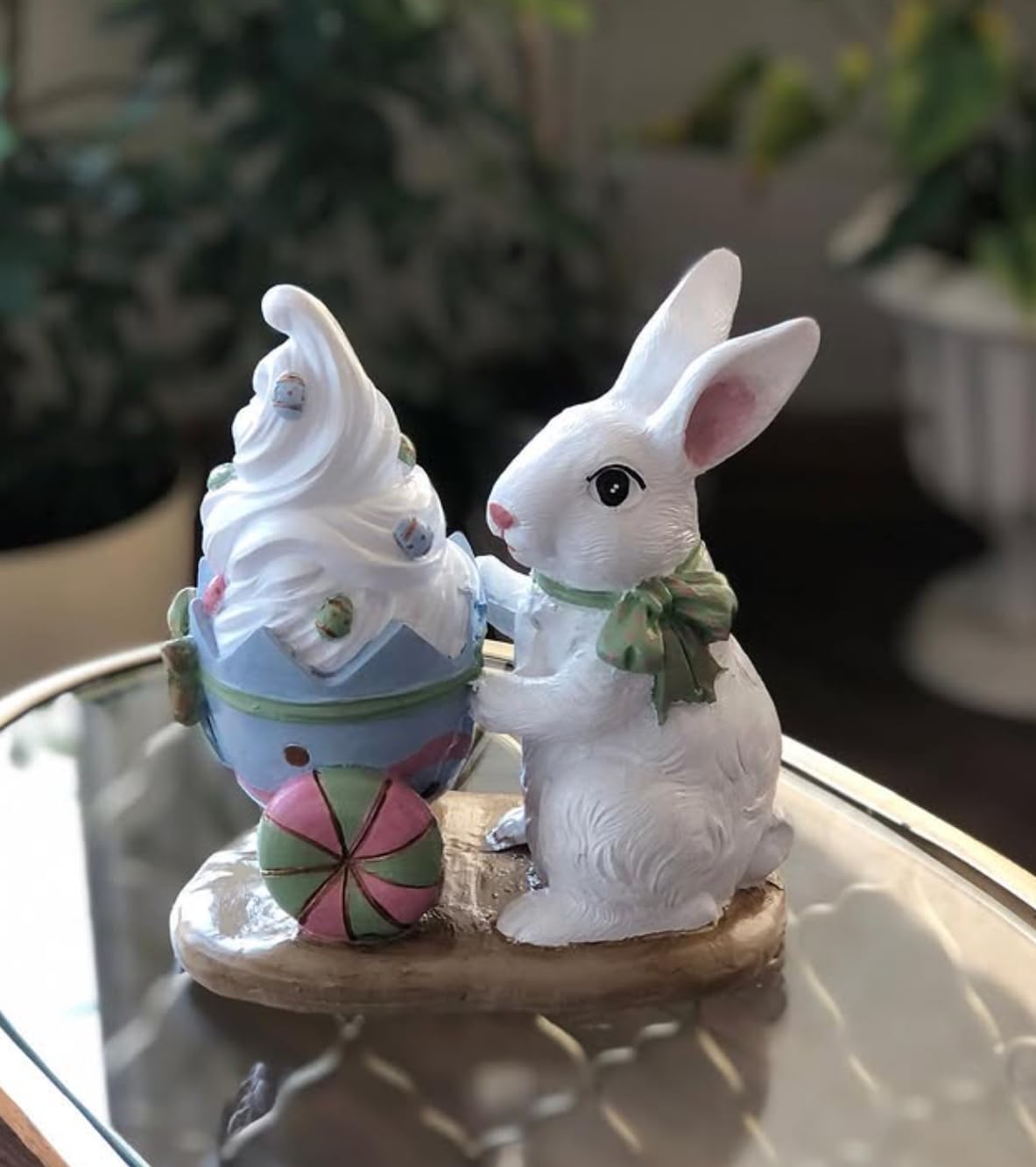 Rabbit Holding Ice Cream Cart Figurine, Whimsical Bunny Ice Cream Vendor, Bunny Vendor Figurine, Rabbit Themed Decoration, Rabbit Decor