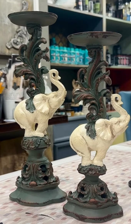 Elephant Candlestick Holder Set of 2, Elephant Candle Holder, Elephant Candlestick, Vintage Elephant Candlestick, Polyester Candle Holder