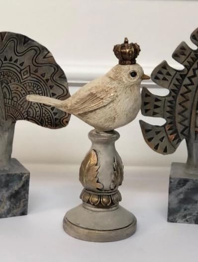 Vintage Crowned Bird Figurine on Leaf Base, Decorative Bird Statue, Bird Decor, Crowned Bird Decor, Bird Sculpture, Royal Bird Statue