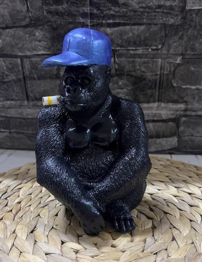 Smoking Gorilla Statue with Cap, Cool Gorilla Smoking Pipe Decor, Urban Style Gorilla Statue with Hat, Gorilla Statue with Cigarette and Cap