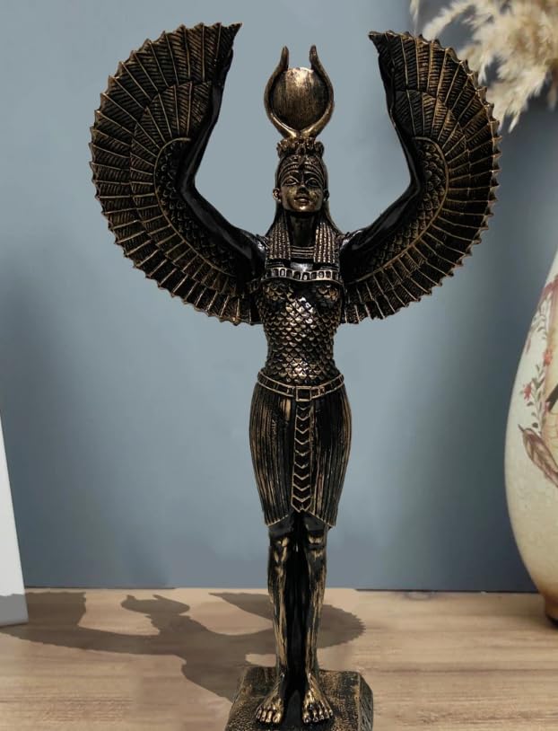 Ägyptische Isis-Statue mit offenen Flügeln, Ägyptische Isis-Statue mit Flügeln, Isis-Statue mit offenen Flügeln, Isis-Statue aus Polyester