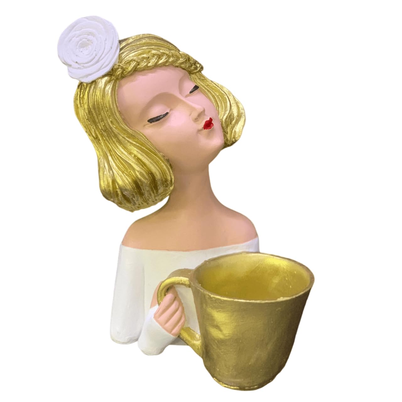 Elegant Female Figurine Holding a Mug, Handcrafted Girl Sculpture, Female Art Statue, Stylish Tabletop Sculpture, Female Statue, Girl Statue, Girl Decor, Girl Sculpture