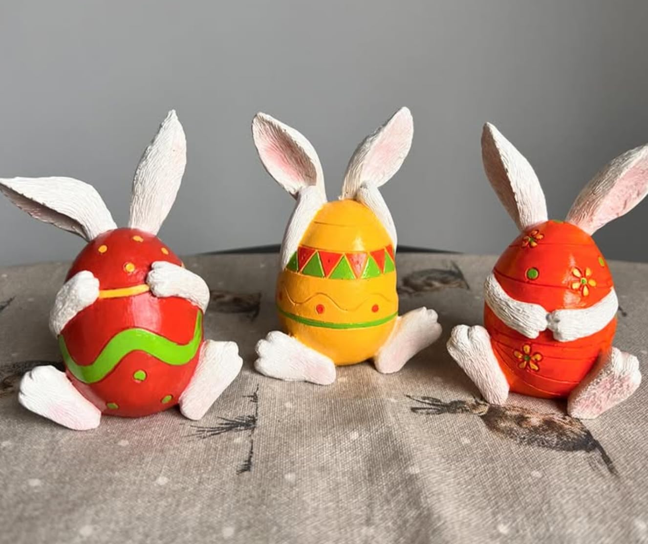 Set of 3 Easter Bunny Egg Figurines, Cute Hand Painted Polyester Bunny Decorations, Easter Bunny Decor, Bunny Egg Decor, Bunny in Eggshell, Easter Bunny Statue, Easter Bunny Decor