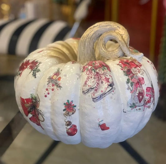 Pumpkin Decor, Decorative Patterned Pumpkin, Halloween Sculpture, Checkered Fall Pumpkin, Floral Halloween Decor, Hand Painted Pumpkin, Pumpkin Sculpture, Pumpkin Statue