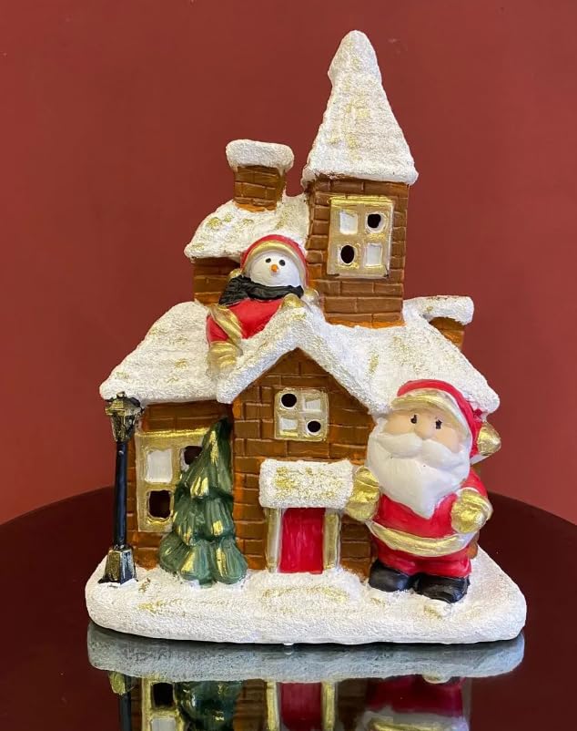 Christmas Village House, Santa Claus Figurine, Christmas House Ornament, Festive Snow House, Christmas Decoration Gift, Christmas Village, Festive Snow Decor