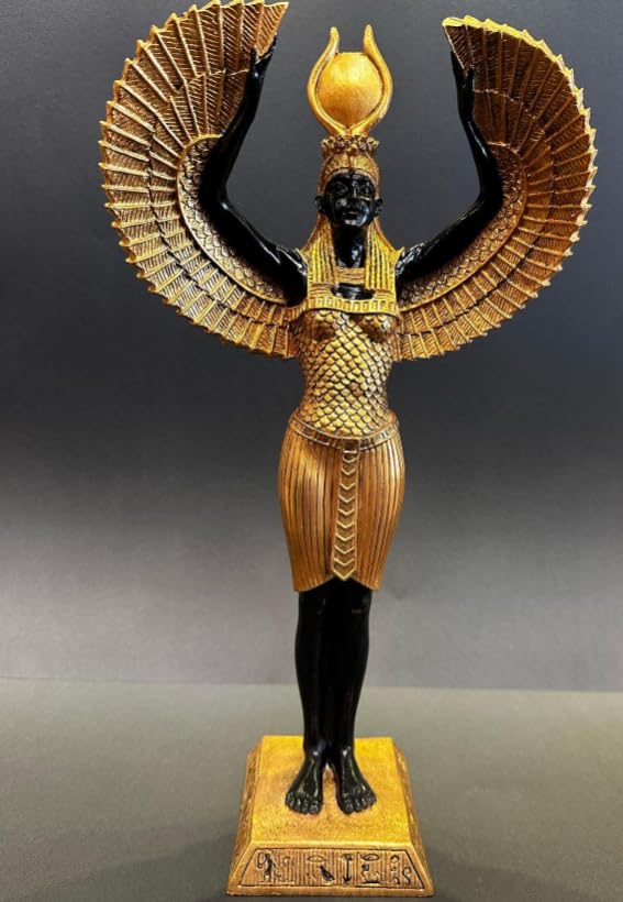 Ägyptische Isis-Statue mit offenen Flügeln, Ägyptische Isis-Statue mit Flügeln, Isis-Statue mit offenen Flügeln, Isis-Statue aus Polyester