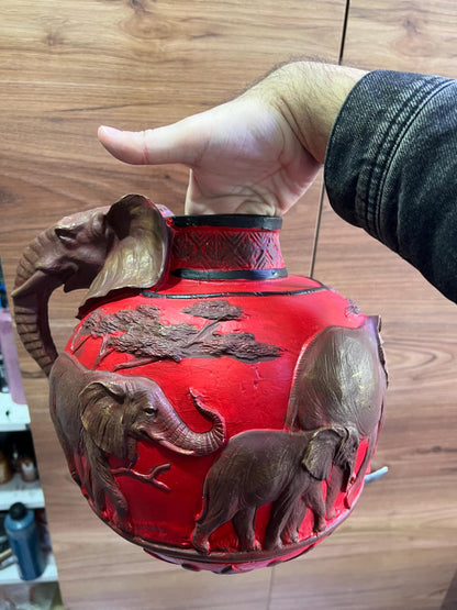 Elefantenvase, handgefertigtes Safari-Dekor, Wildlife Art Decor, Elefanten-Henkelvase, exotisches Wohndekor, Elefantenvase-Dekor, afrikanische Vase, Wildlife Vase