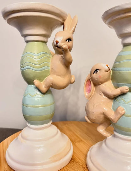 Easter Bunny Candle Holder Set with Climbing Rabbits and Egg Design, Easter Rabbit Candle Holder, Easter Rabbit Candlesticks, Bunny Candle Holder, Rabbit Candle Holder