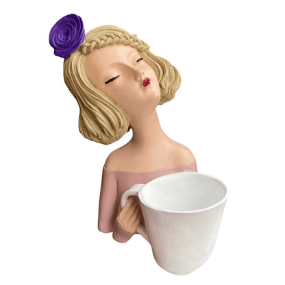 Elegant Female Figurine Holding a Mug, Handcrafted Girl Sculpture, Female Art Statue, Stylish Tabletop Sculpture, Female Statue, Girl Statue, Girl Decor, Girl Sculpture