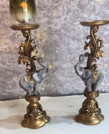 Elephant Candlestick Holder Set of 2, Elephant Candle Holder, Elephant Candlestick, Vintage Elephant Candlestick, Polyester Candle Holder